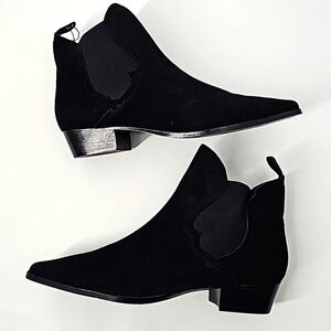 Zara Western Vibe Black Suede Low Heel Pull-on Almond Toe Booties
